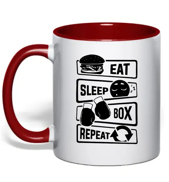 Чашка с цветной ручкой Eat sleep boxing repeat Красный фото