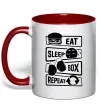 Чашка с цветной ручкой Eat sleep boxing repeat Красный фото