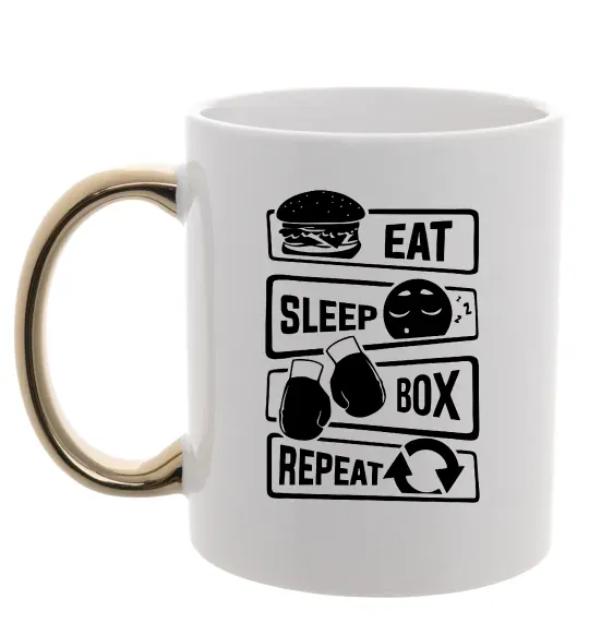 Чашка с цветной ручкой Eat sleep boxing repeat Золото фото