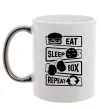 Чашка с цветной ручкой Eat sleep boxing repeat Серебро фото