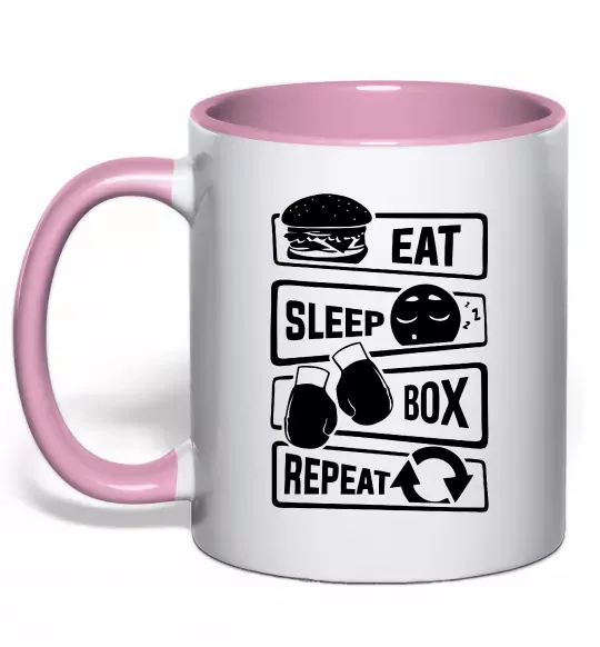 Чашка с цветной ручкой Eat sleep boxing repeat Нежно розовый фото