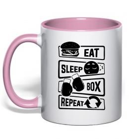 Чашка с цветной ручкой Eat sleep boxing repeat