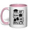 Чашка с цветной ручкой Eat sleep boxing repeat Нежно розовый фото