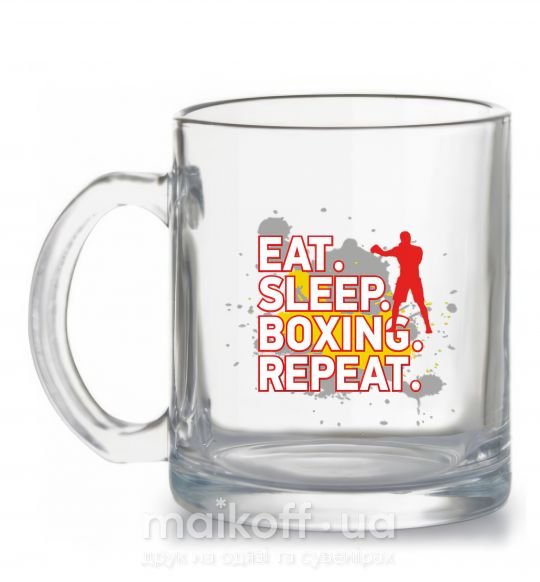 Чашка стеклянная Eat sleep boxing repeat Прозрачный фото