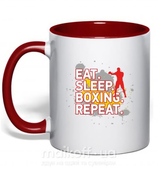 Чашка з кольоровою ручкою Eat sleep boxing repeat Червоний фото