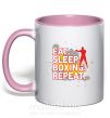 Чашка с цветной ручкой Eat sleep boxing repeat Нежно розовый фото