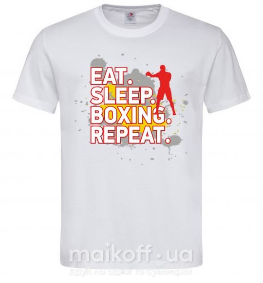 Мужская футболка Eat sleep boxing repeat Белый фото