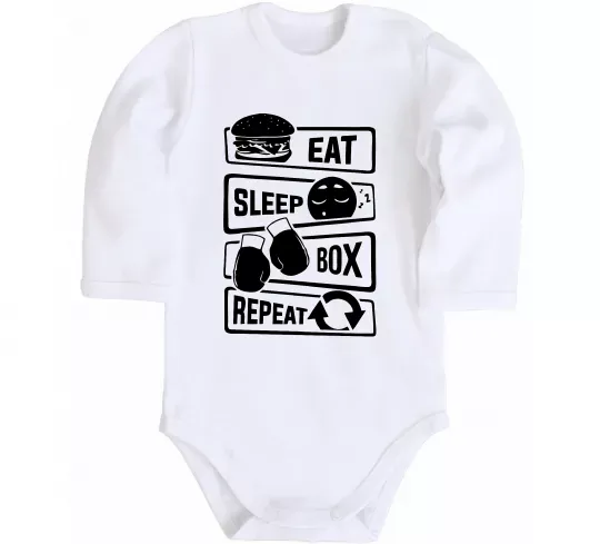 Дитячий бодік Eat sleep boxing repeat Білий фото
