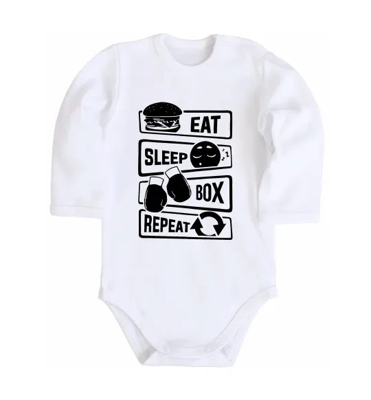Детский боди Eat sleep boxing repeat Белый фото