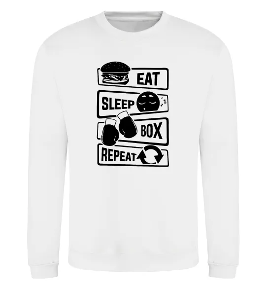 Світшот Eat sleep boxing repeat Білий фото