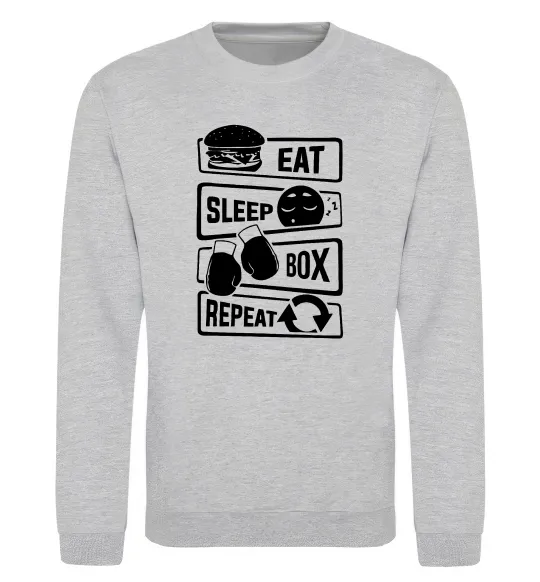 Світшот Eat sleep boxing repeat Сірий меланж фото