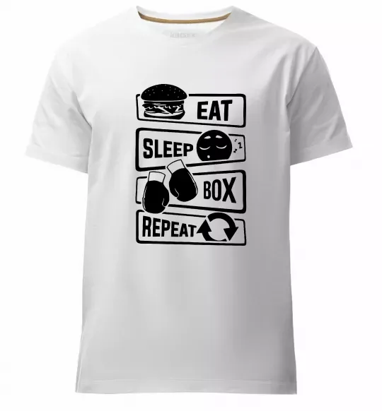 Мужская премиум футболка Eat sleep boxing repeat Белый фото