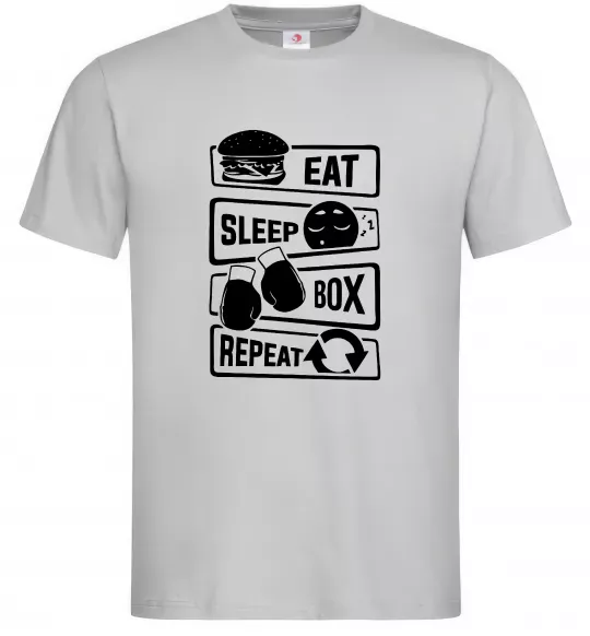 Мужская футболка Eat sleep boxing repeat Серый фото