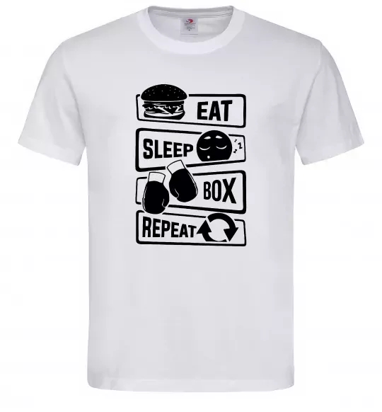 Мужская футболка Eat sleep boxing repeat Белый фото