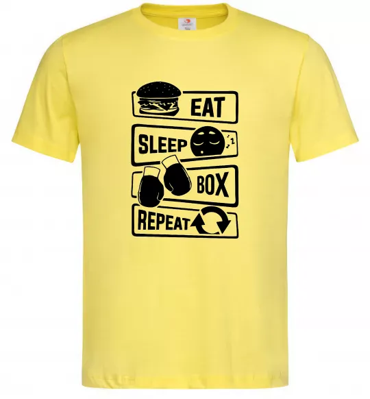 Мужская футболка Eat sleep boxing repeat Лимонный фото
