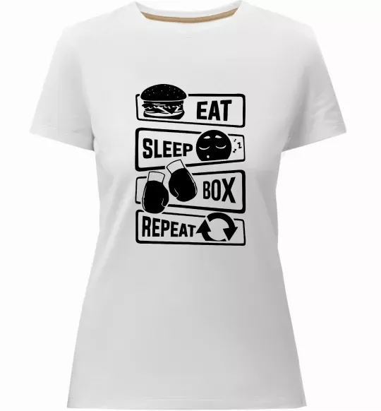 Жіноча преміум футболка Eat sleep boxing repeat Білий фото