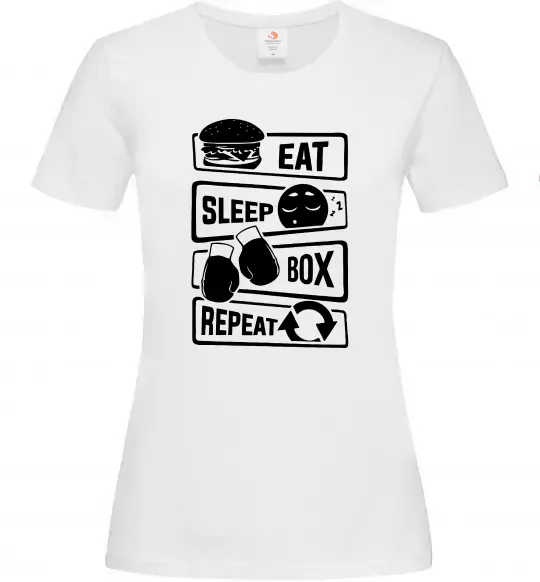 Жіноча футболка Eat sleep boxing repeat Білий фото