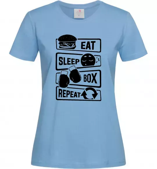 Жіноча футболка Eat sleep boxing repeat Блакитний фото