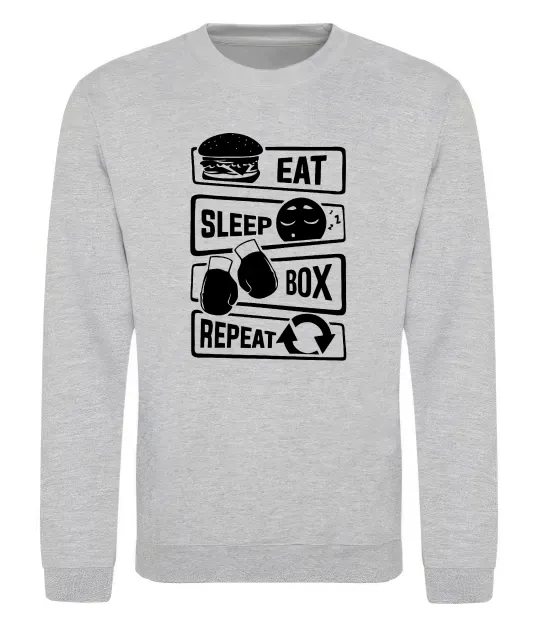 Свитшот Eat sleep boxing repeat Серый меланж фото