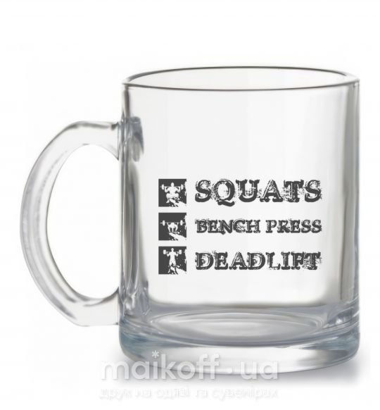 Чашка стеклянная Squats bench press deadlift Прозрачный фото