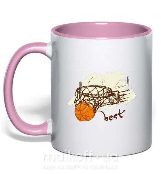 Чашка з кольоровою ручкою Basketball best Ніжно рожевий фото