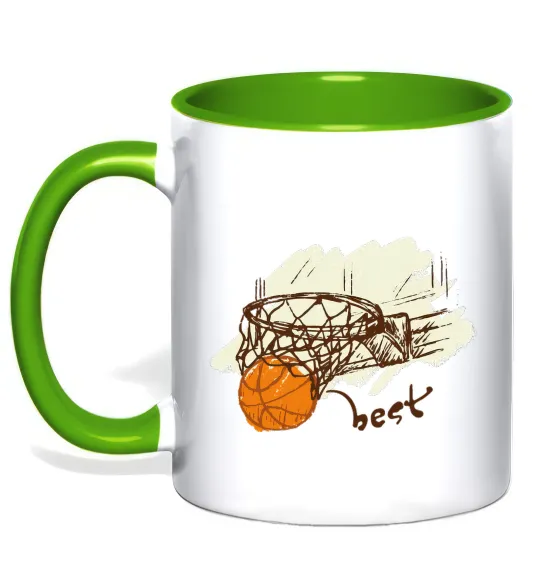 Чашка з кольоровою ручкою Basketball best Лаймовий фото