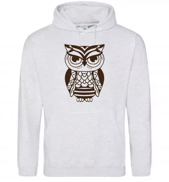 Мужская толстовка (худи) Сова бохо Серый меланж фото