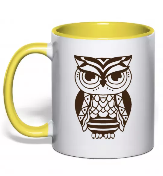 Чашка з кольоровою ручкою Сова бохо Сонячно жовтий фото
