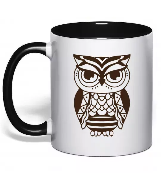 Чашка з кольоровою ручкою Сова бохо Чорний фото