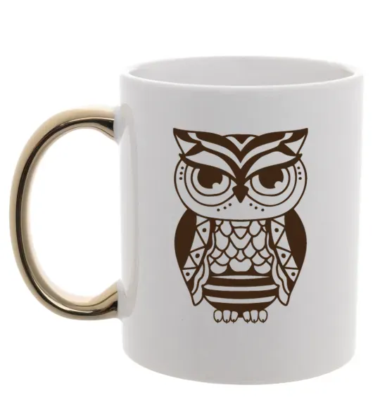 Чашка з кольоровою ручкою Сова бохо Золото фото