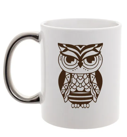 Чашка з кольоровою ручкою Сова бохо Срібло фото