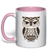 Чашка з кольоровою ручкою Сова бохо Ніжно рожевий фото