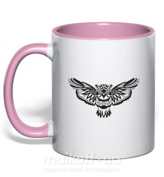 Чашка з кольоровою ручкою Сова летит Ніжно рожевий фото
