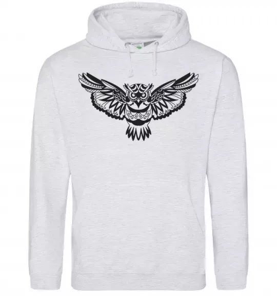 Мужская толстовка (худи) Сова летить Серый меланж фото