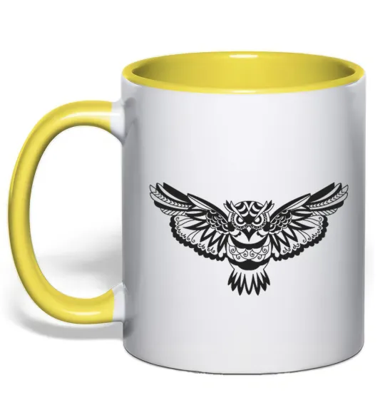 Чашка з кольоровою ручкою Сова летить Сонячно жовтий фото