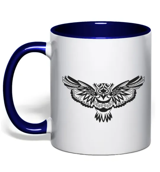 Чашка з кольоровою ручкою Сова летить Глибокий темно-синій фото