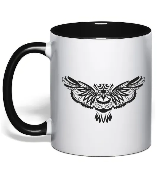 Чашка з кольоровою ручкою Сова летить Чорний фото