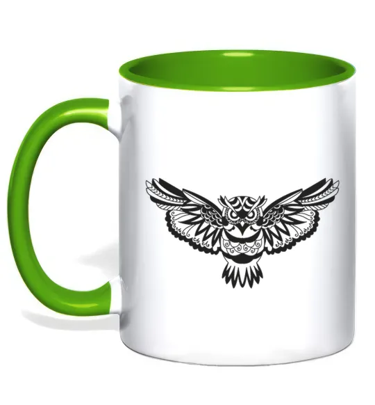 Чашка с цветной ручкой Сова летить Лаймовый фото