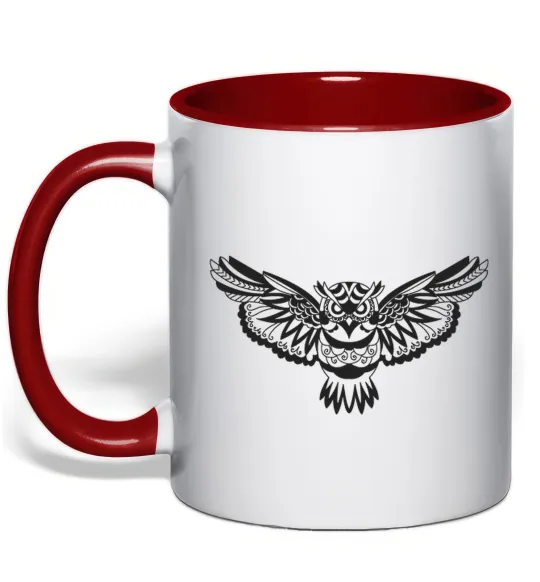 Чашка з кольоровою ручкою Сова летить Червоний фото