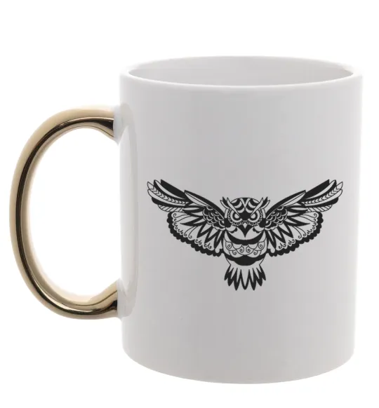 Чашка з кольоровою ручкою Сова летить Золото фото