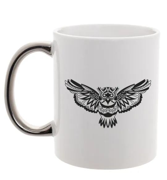 Чашка з кольоровою ручкою Сова летить Срібло фото