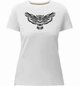 Женская премиум футболка Сова зла Черный фото