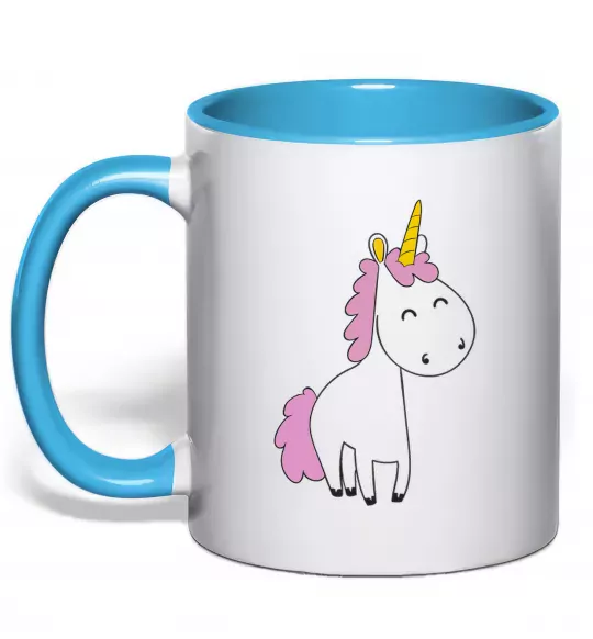 Чашка с цветной ручкой Єдиноріг в повний зріст Голубой фото