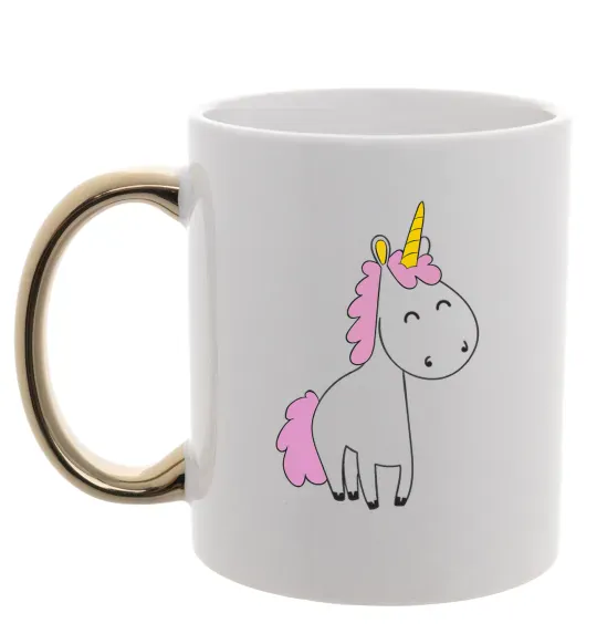 Чашка с цветной ручкой Єдиноріг в повний зріст Золото фото
