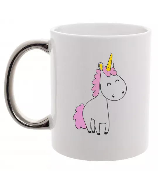 Чашка с цветной ручкой Єдиноріг в повний зріст Серебро фото