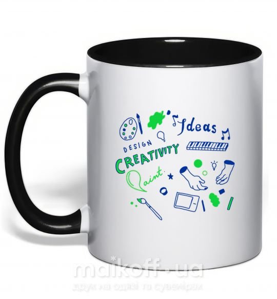 Чашка з кольоровою ручкою Ideas design crestivity Чорний фото
