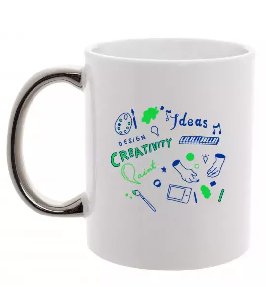 Чашка з кольоровою ручкою Ideas design crestivity Срібло фото