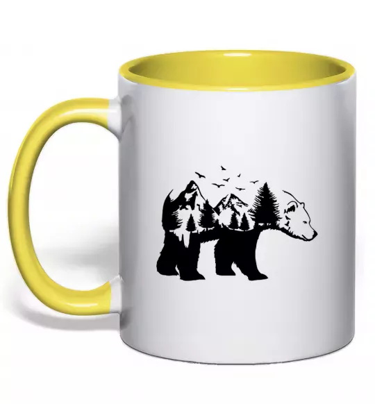 Чашка с цветной ручкой Ведмідь природа Солнечно желтый фото