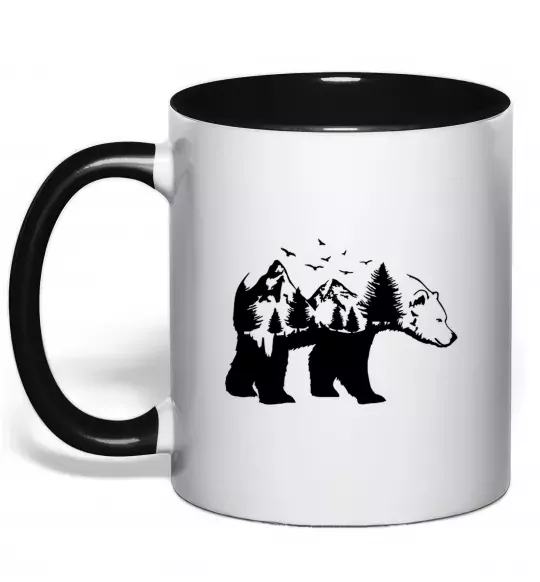 Чашка с цветной ручкой Ведмідь природа Черный фото