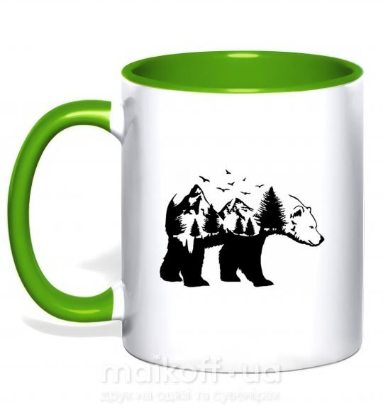 Чашка с цветной ручкой Медведь природа Зеленый фото